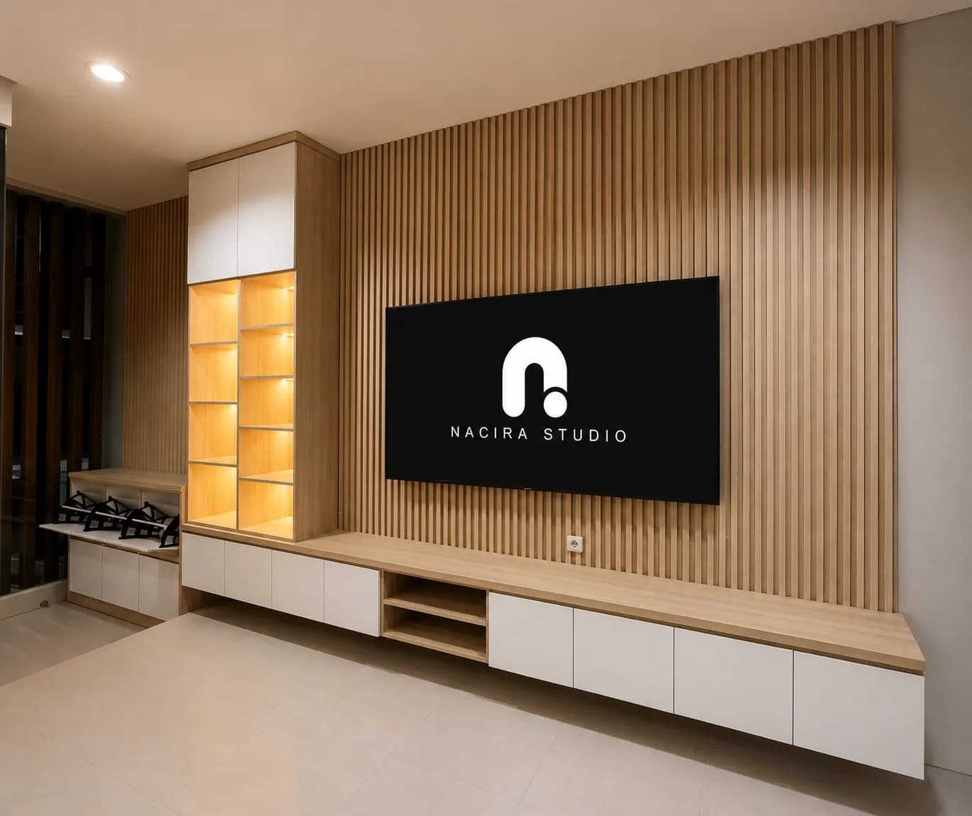 Studi pencahayaan dan integrasi media wall kustom NACIRA STUDIO