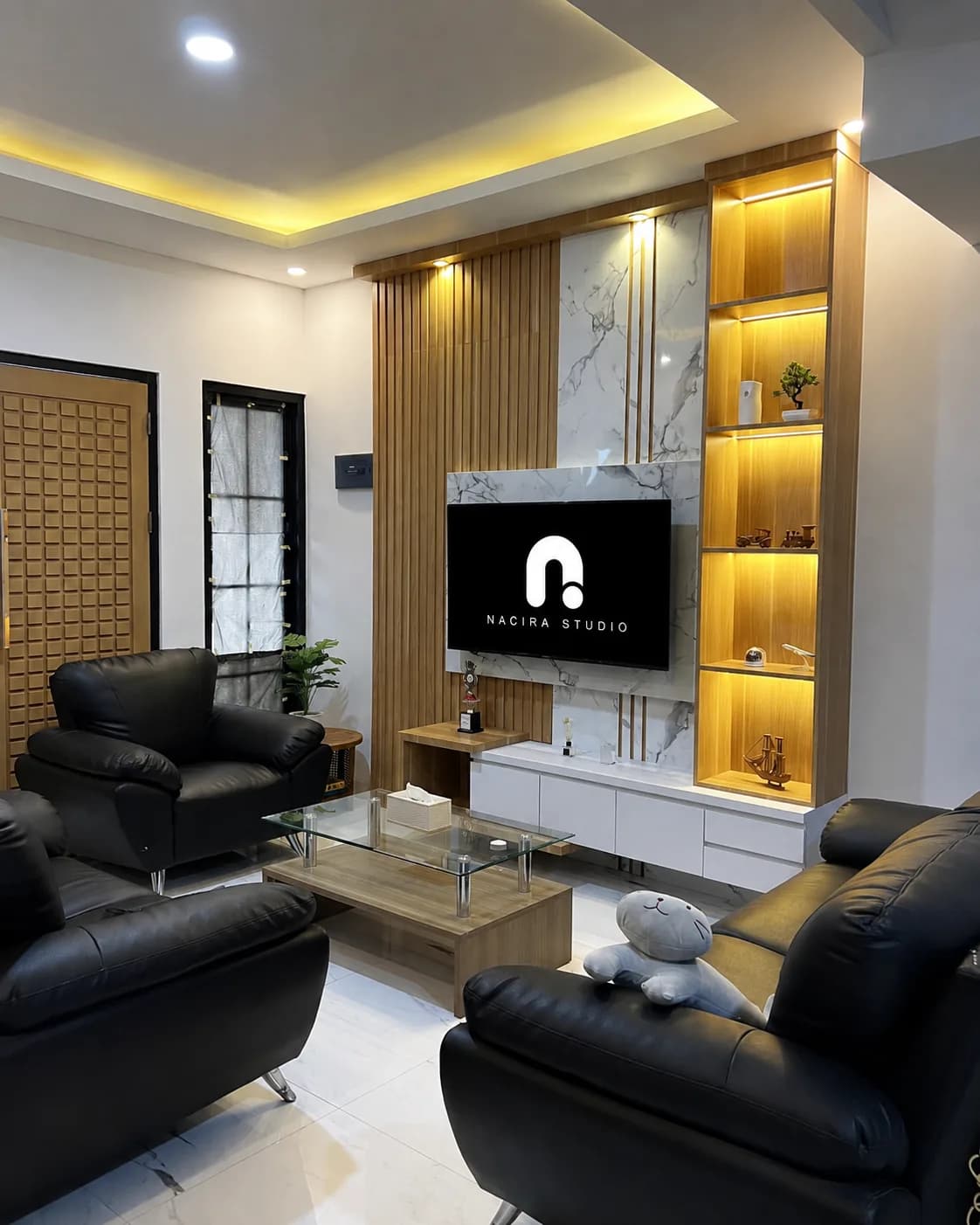 Detail sudut pertukangan kustom built-in cabinet